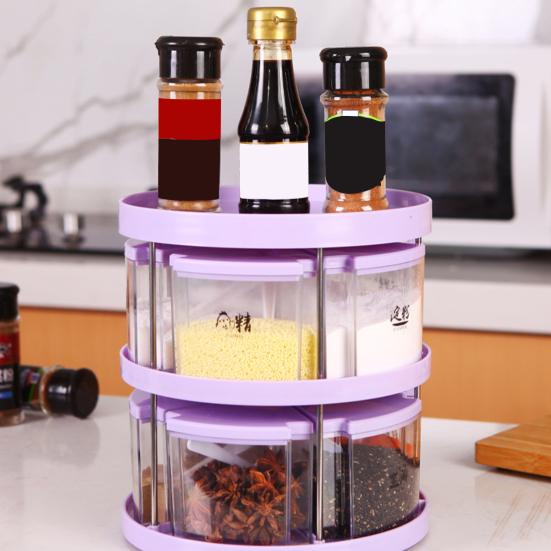 1 Set Spice Rack Organizer Space Saving Load Bearing 360 Degree Rotating Seasoning Holder Kitchen Storage Tray for Desktop