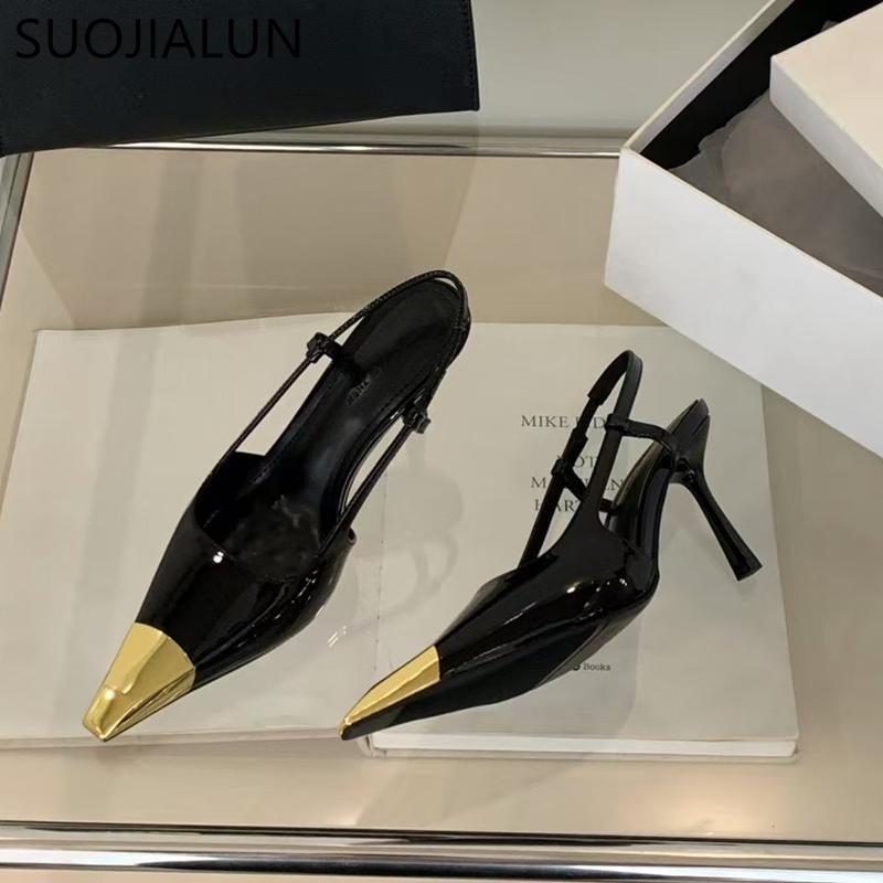 Fashion SUOJIALUN 2024 New Brand Women Sandal Fashion Mix Color Ladies Elegant Slingback Shoes Thin High Heel Outdoor Dress Pumps Shoes