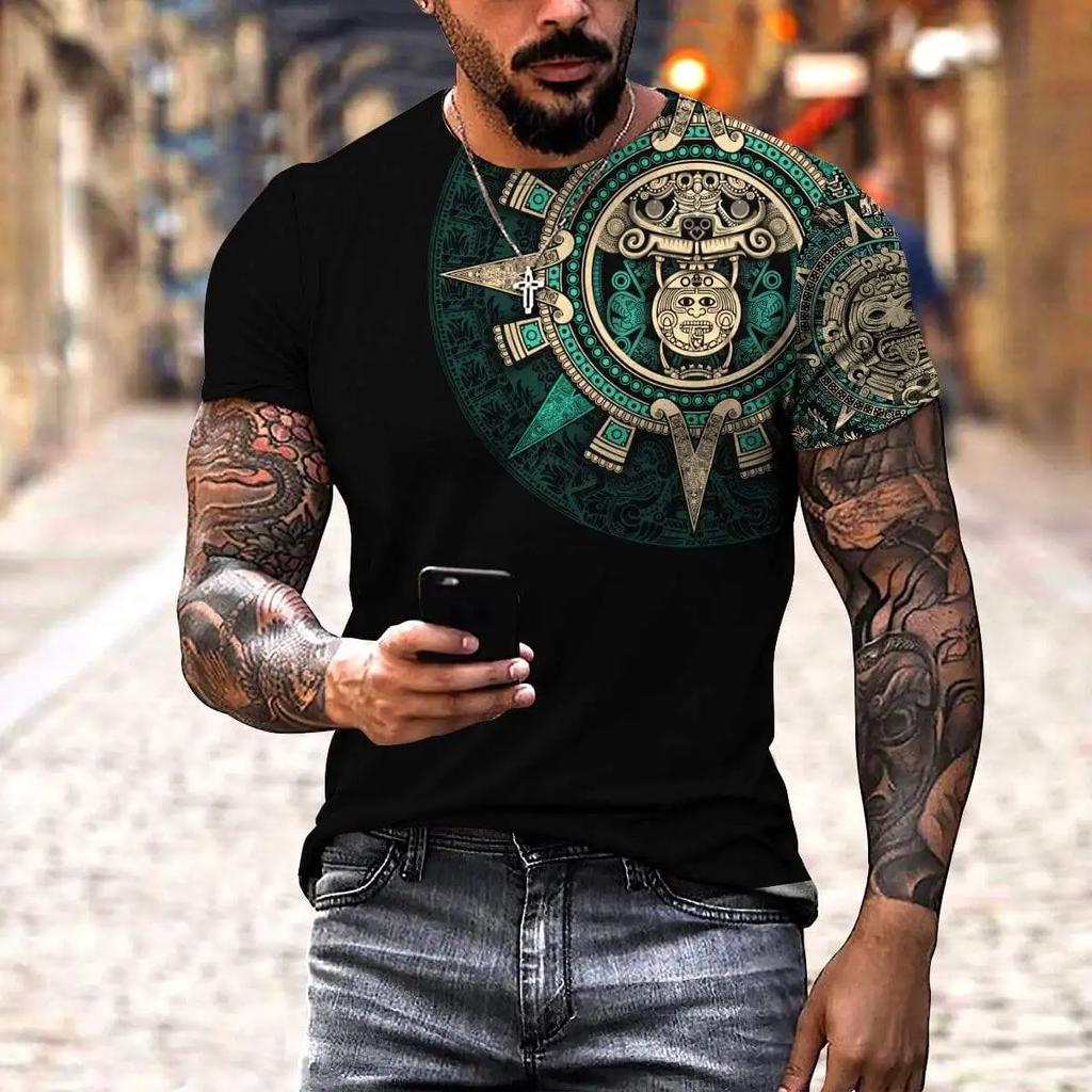 Summer Trend Harajuku 3D Printed Top Mexico Aztec Men's Casual T-shirt Street Fashion Classic Vintage O Neck Loose