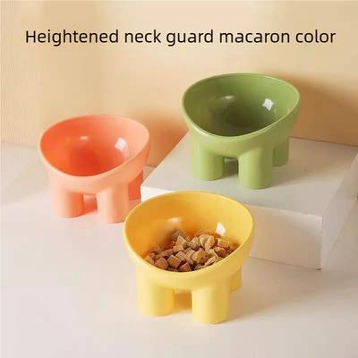 Pet Supplies Macaron Colored Elephant Leg Bowl, Neck Protection, Slanted Mouth Cat Basin, Anti Tipping Plastic Pet Bowl