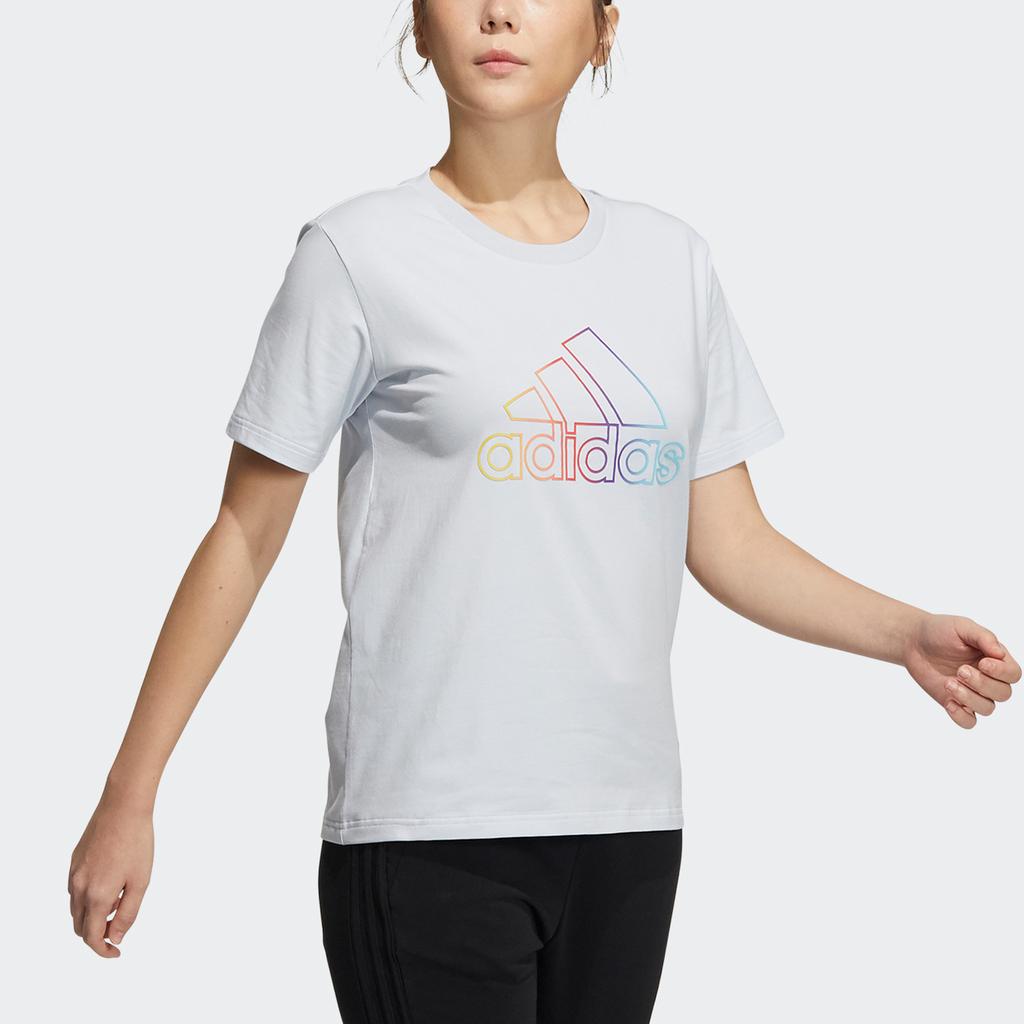 Adidas W Bos Tee Sporty Print Logo Crew Neck Short Sleeve T-Shirt Women Tops Light-Blue HA3634