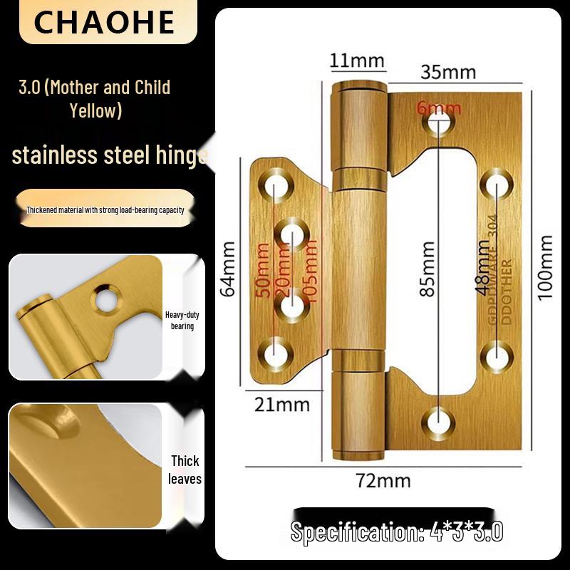 4-inch Silent Bearing Male-Female 304 Stainless Steel Hinge for Wooden Doors