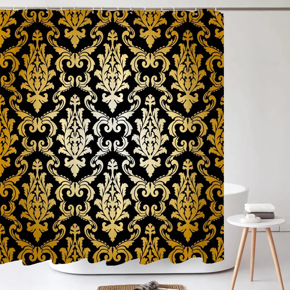 

Retro European Pattern Shower Curtain Print Modern Nordic Minimalist Polyster Home Decor Bathroom Curtain with Hooks W120xH180cm