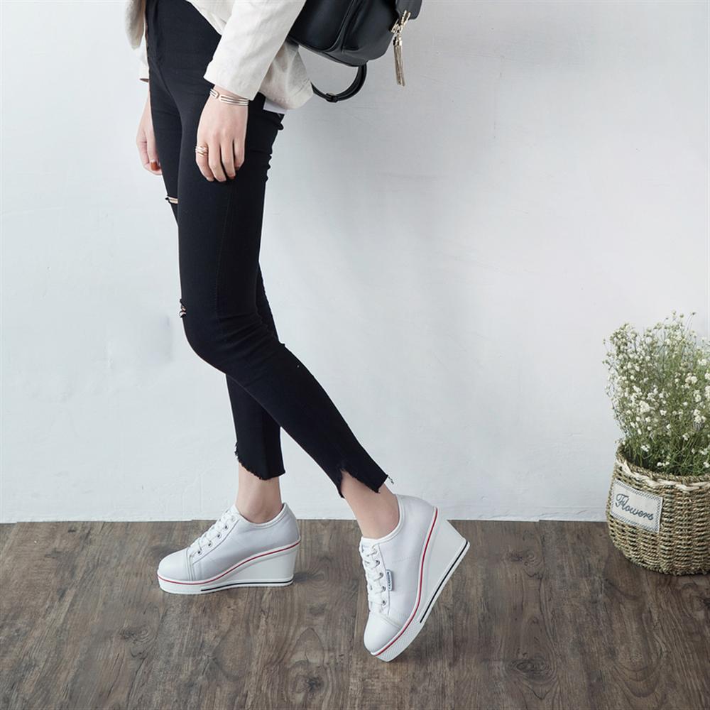 New Women Vulcanize Shoes Platform Breathable Canvas Shoes Woman Wedge Sneakers Casual Fashion Candy Color Students Drop Ship