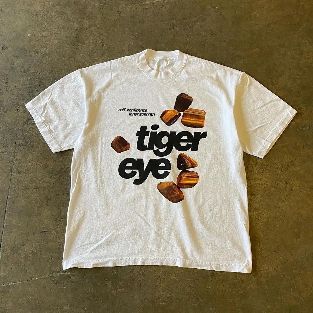 Vintage TShirt Classic Tigereye Letter Pattern Printed Men Women Gothic Extra Large Breathable Casual Comfortable Top