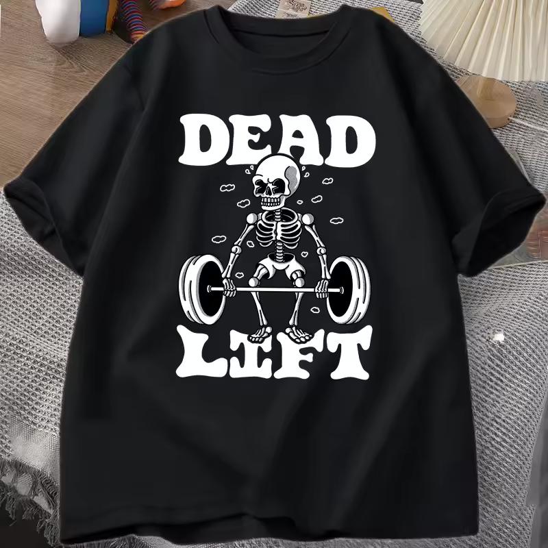 Dead Lift Skeleton Graphic T Shirts Unisex Gym Pump Cover Funny Workout T-shirt Weightlifting Retro Trendy Loose Tshirt Clothes