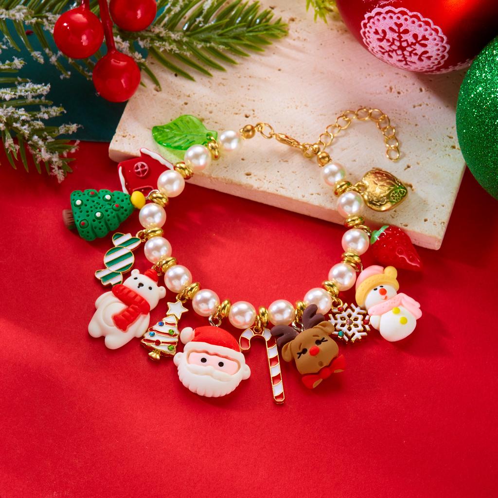 Christmas Bracelet for Women Fashion Elegant Christmas Tree Santa Snowflake Pendant Beaded Bracelets Holiday Party Jewelry Gift for Girls
