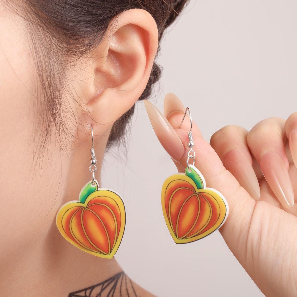 Semi-Hosting Eco-Friendly Acrylic Earrings, Personalized Halloween Pumpkin Skull Earrings Earrings