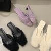 Korean Version of Lace Princess Shoes, Mesh Yarn, Breathable Square Head Low-heeled Shoes, Wearing Bag Head and Half Slippers, Lazy Dragging Fair