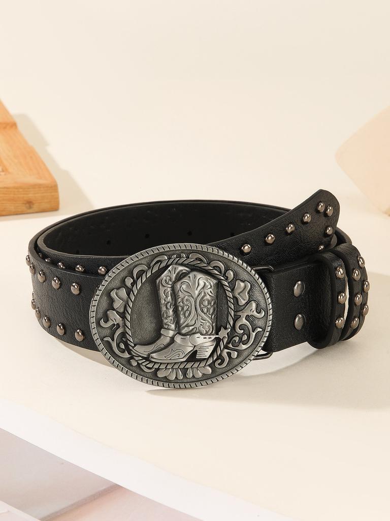 Belt Leather Punk Buckle With High Heel Shoe Design Circular Buckle Decor Rivet