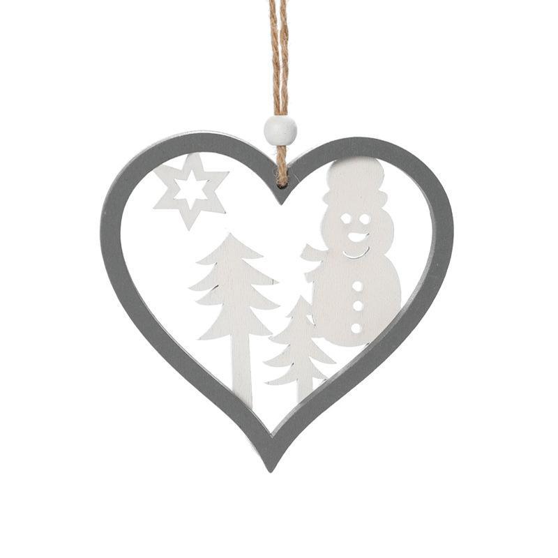 Cross Border Hot Selling Gray Wooden Hollow Christmas Pendant Wooden Wooden Creative Christmas Tree Hanging Decoration