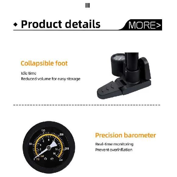 Bicycle Pedal Pump Foldable Base High Pressure Labor-Saving Fast Inflating Beautiful mouth/Law Mouth Universal Cycling Equipment