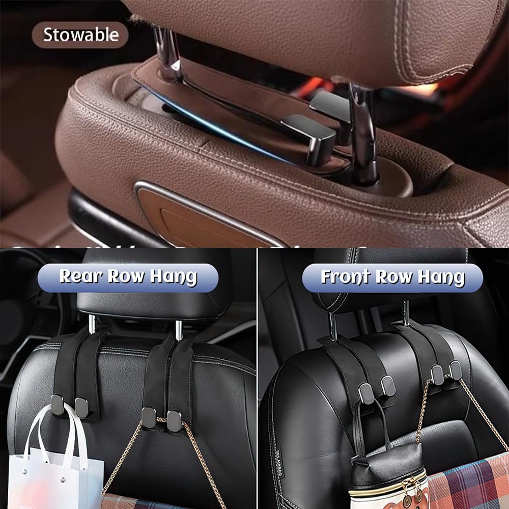 Car Seat Back Double Hook - Suede Hook,Support Car Headrest Hooks For Purses And Bags Coat,Universal Hidden Multifunctional Headrest Hooks For