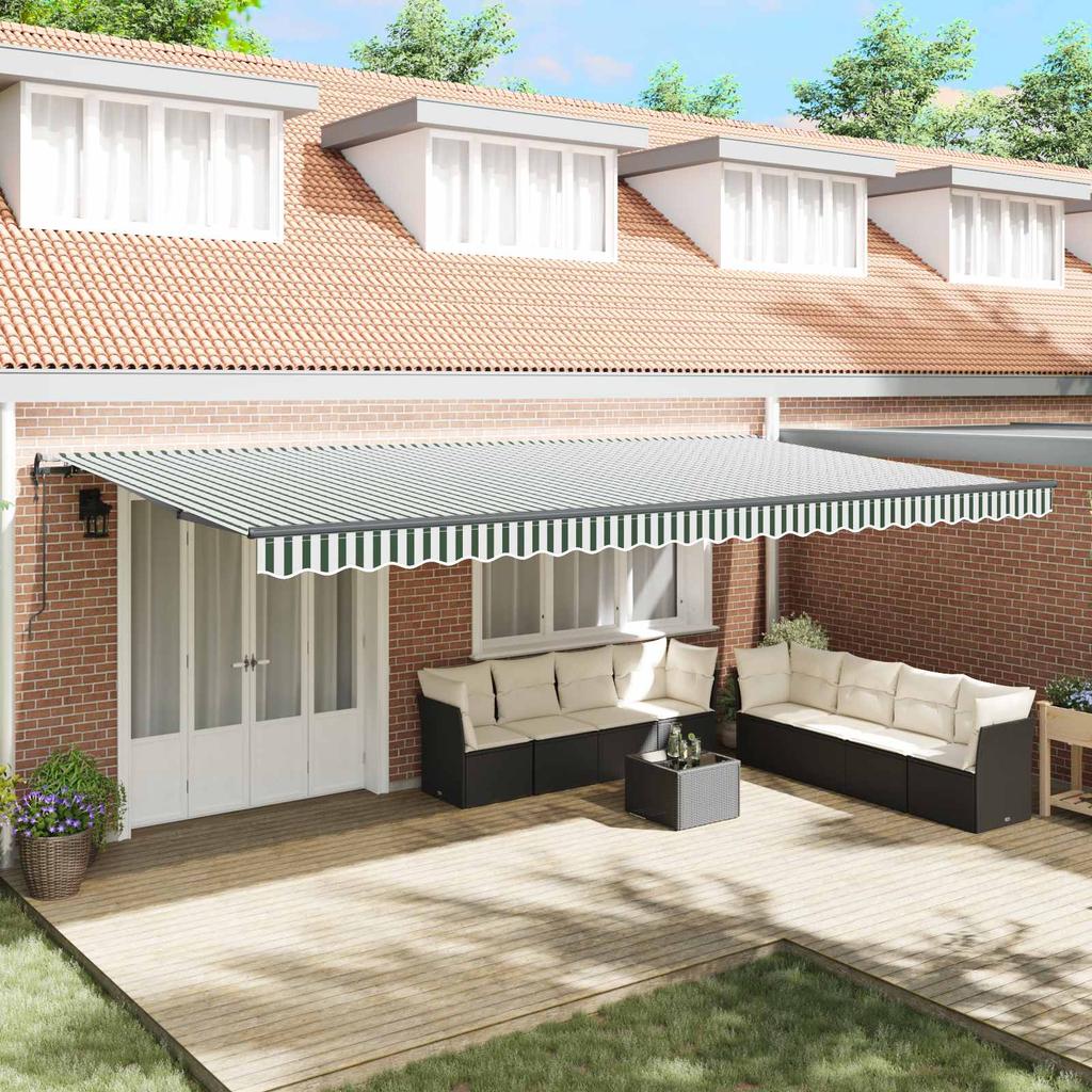 Retractable Awning Green and White 600 X 300 Cm