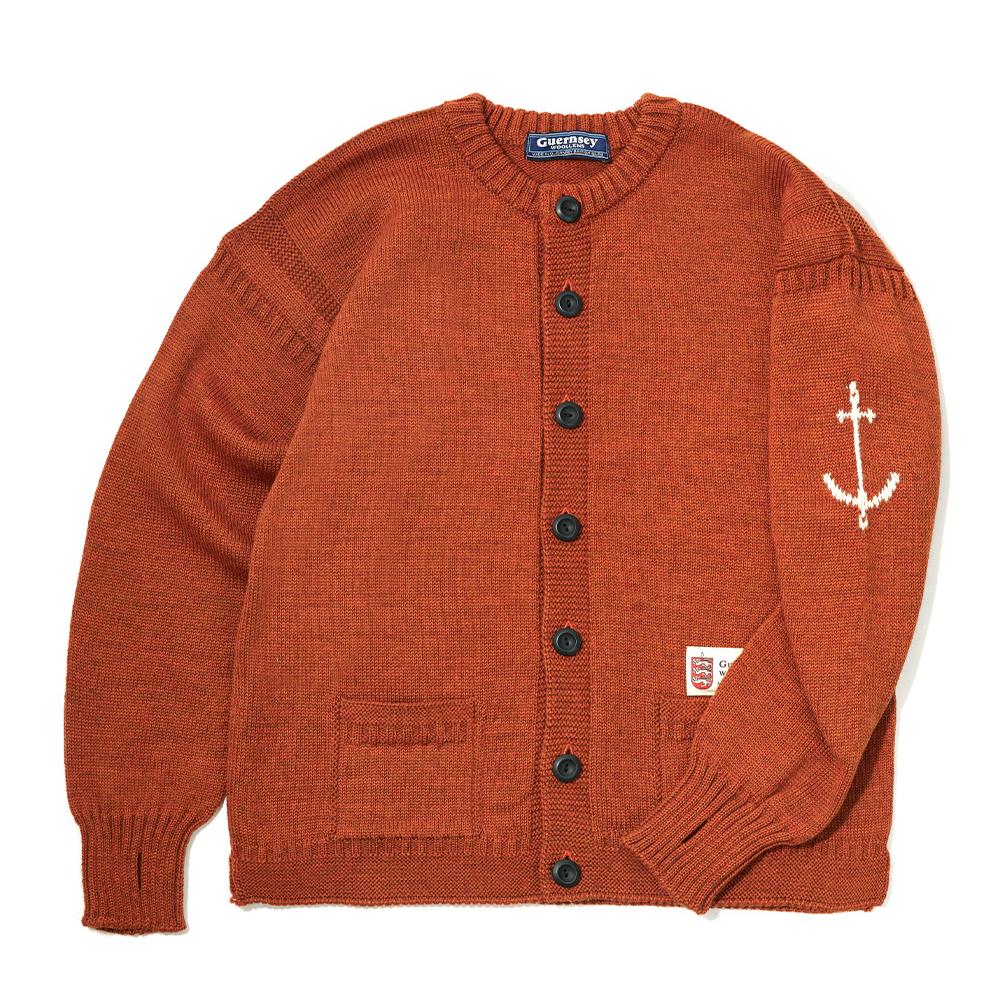 Guernsey Woollens Fischer Ganzkörper-Strickjacke - Gebranntes Orange