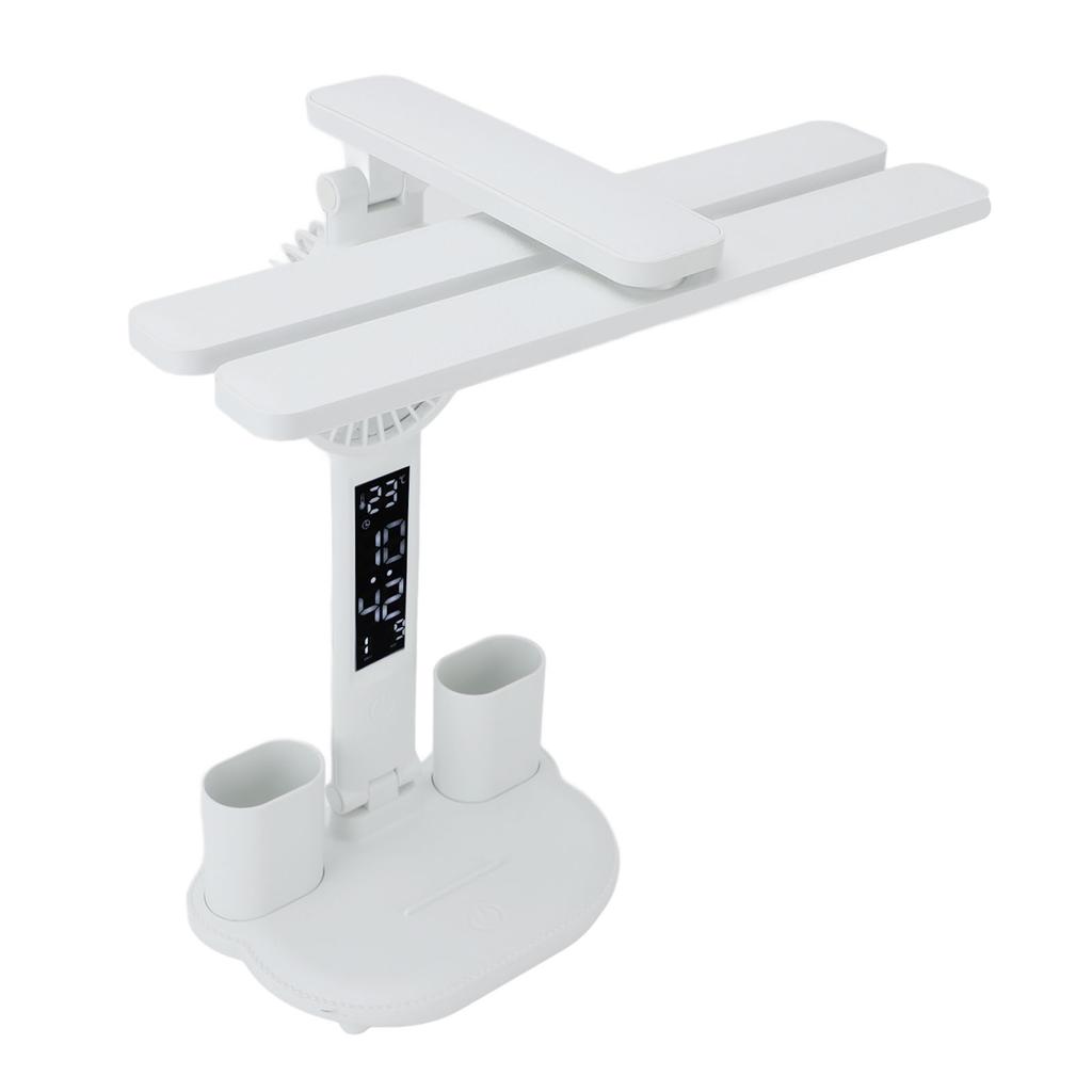 LED Desk Lamp with Fan Pen Holder Temperature Clock Date Stepless Dimming Lighting Adjustable