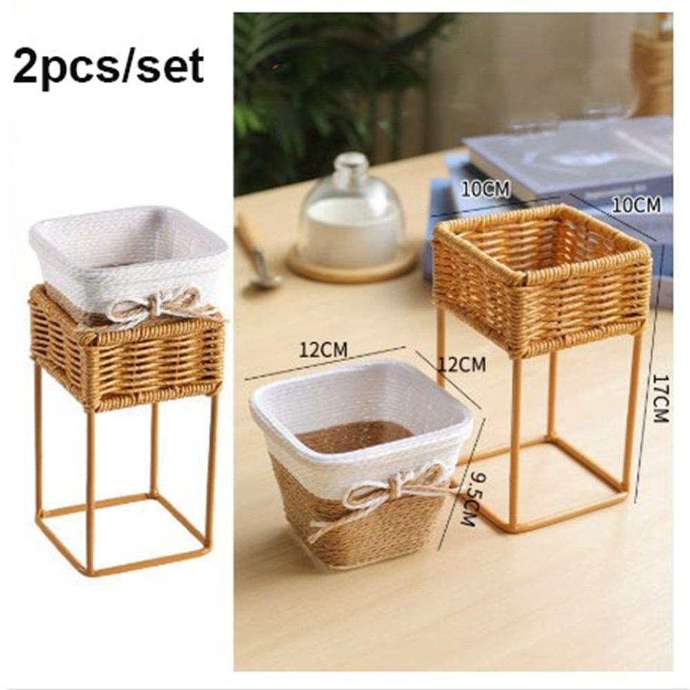 Mini Imitation Rattan Blumenständer Vitrine Pflanztopf Dekorativ