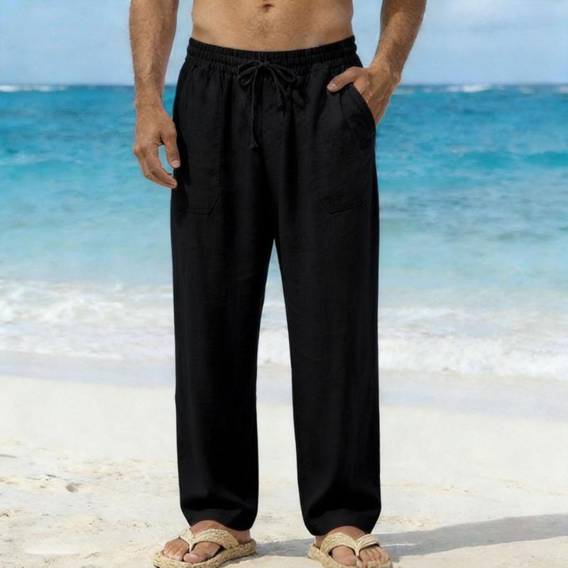Pantaloni da Spiaggia da Uomo in Misto Lino Bianco Vita con Coulisse Pantaloni Casual