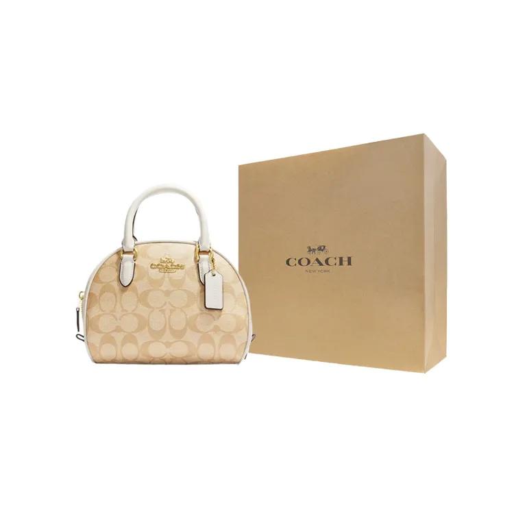 COACH Sydney Canvas Leather Dome Bag Handbag Small Women's Khaki (Unisex) Handbags CA591 IMDQC