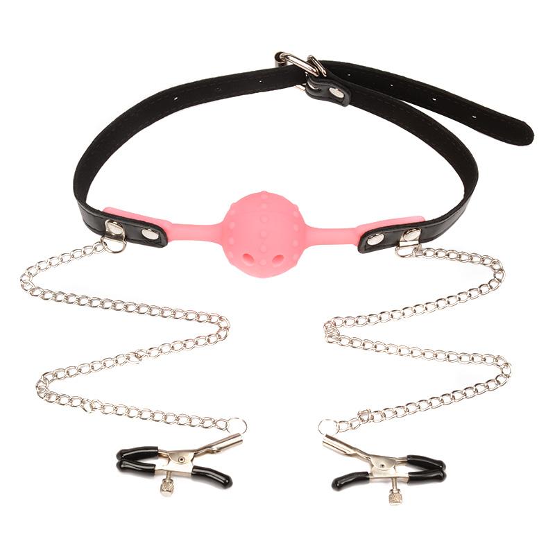 Slave Girl Set Nipple Tongs Clip Mouth Gag Silicone Ball Blug BDSM Game Supplies Nipple Stimulator Adult Sex Toys