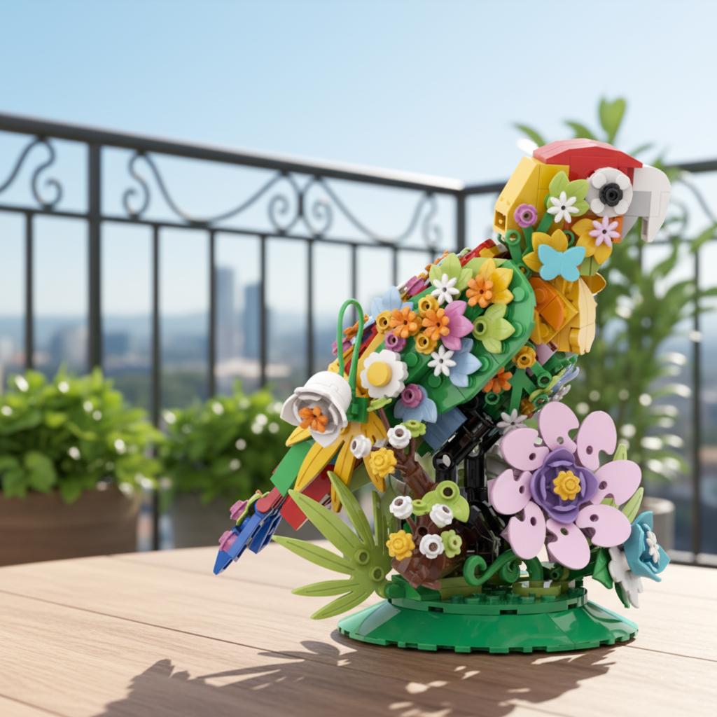 Non-Toxic Creative Bird Building Blocks Set Colorful Parrot Flower Display Diy Assembly Model Toy For Kids And Adults Home Decoration