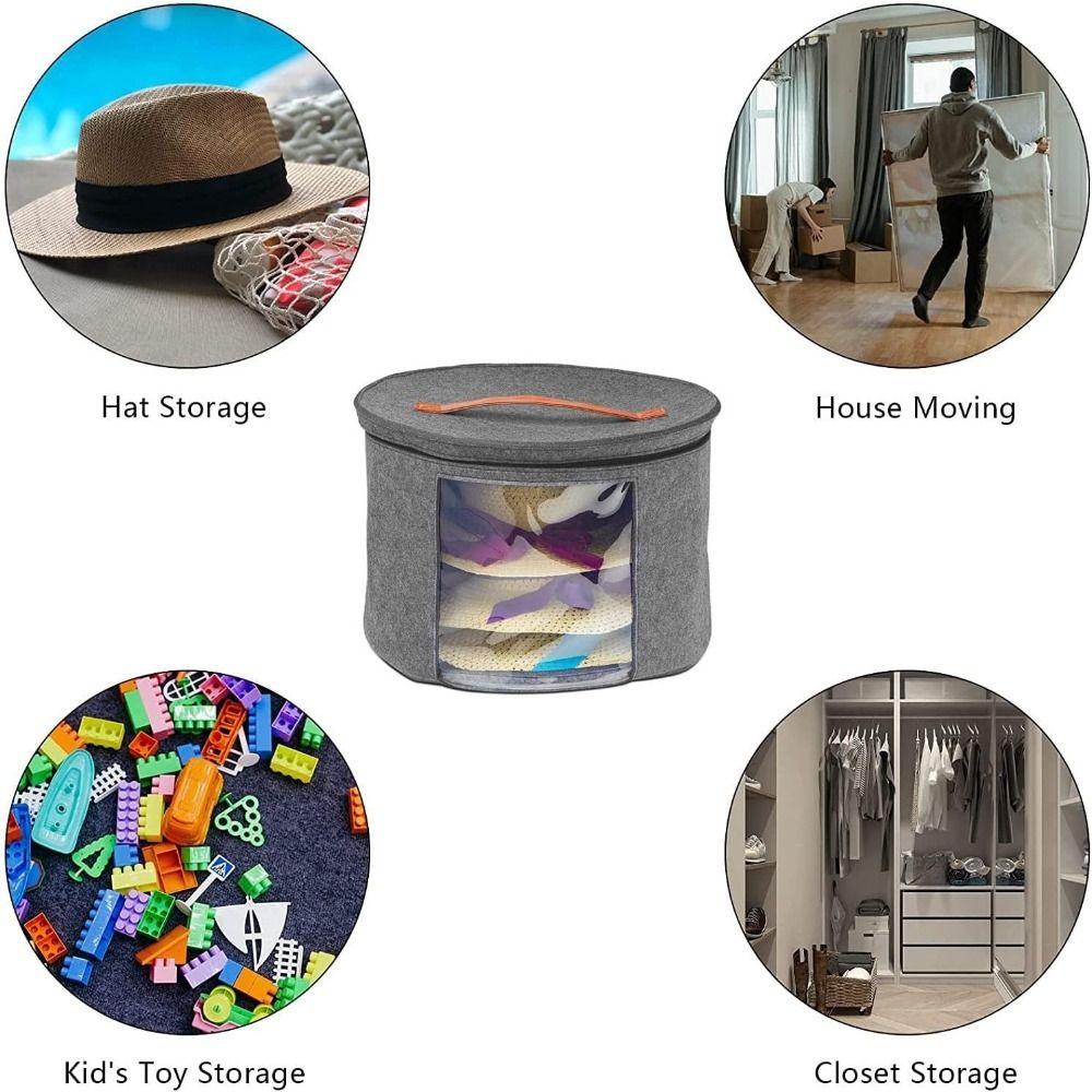 Window Hat Storage Box Zippered Lid Cowboy Hat Container Round Clothes Storage Bin  Travel