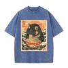 Retro Beige Cute Baby Hippo Noodle Art Acid Wash Oversized Funny Animal Streetwear Tee