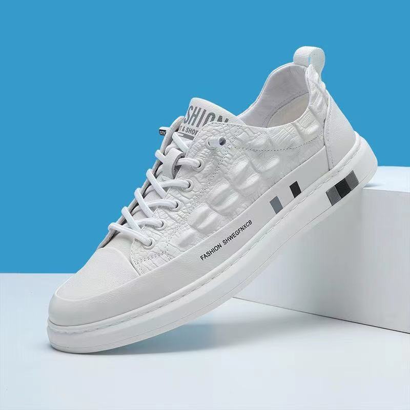 Weiße Sneaker Herren Freizeitschuhe Atmungsaktive Herren Sportschuhe Rutschfest Trendige Outdoor Walking Trainer Herren Leder-Sneaker