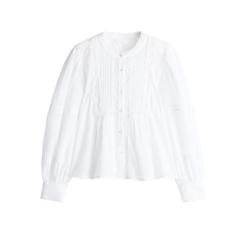 

Весна Новая Женская Одежда Инс Стиль круглый Вырез Длинные Рукава Кружевная Вставка Повседневная Рубашка Плиссированные Топы 1281837 White L
