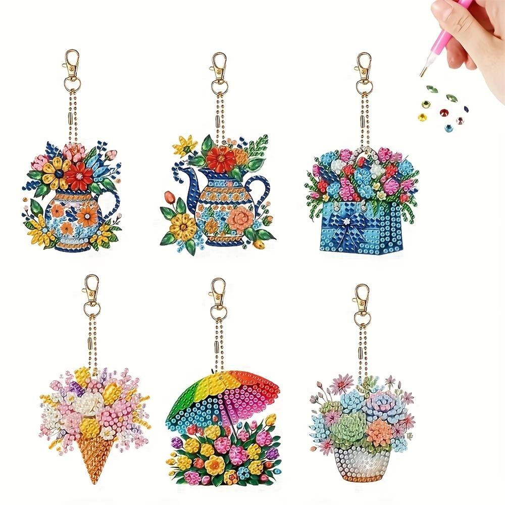 6Pcs/SetDIY Diamond Painting Keychain - Animal, Mandala Pattern, DIY Decoration, Diamond Kit Craft Supplies,
