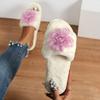 Divatos rózsaszín virágos bolyhos szőrme papucs nőknek nyitott orrú puha talpú otthoni papucs női őszi téli csúszásmentes pamut papucs