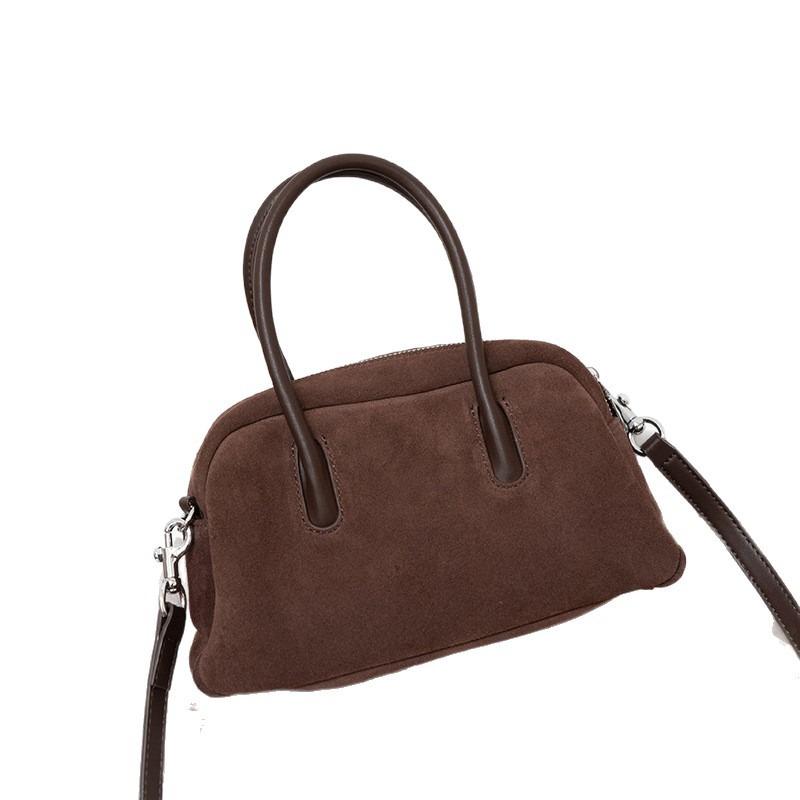 Autumn and Winter New Suede Bag Women's Genuine Leather Portable Crossbody Shoulder Pillow Bag Women's Versatile Bowling Bag