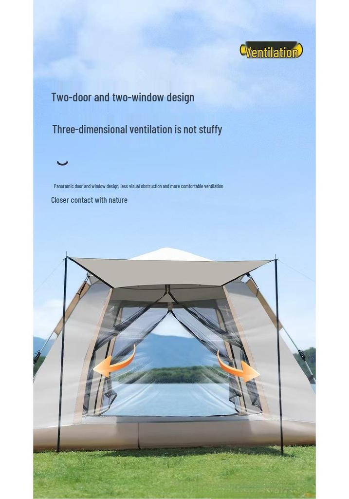 Portable Quick-Pitch Tent for 3-4 People - Four-Sided, Automatic Setup, Sun Protection, Ideal for Camping, Picnics, and Travel