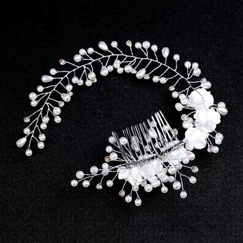1Pcs Hair Accessories Made Hair Color Pearl Wedding Hair Combs For Bridal Flower Headpiece Women Hair Ornaments Jewelry