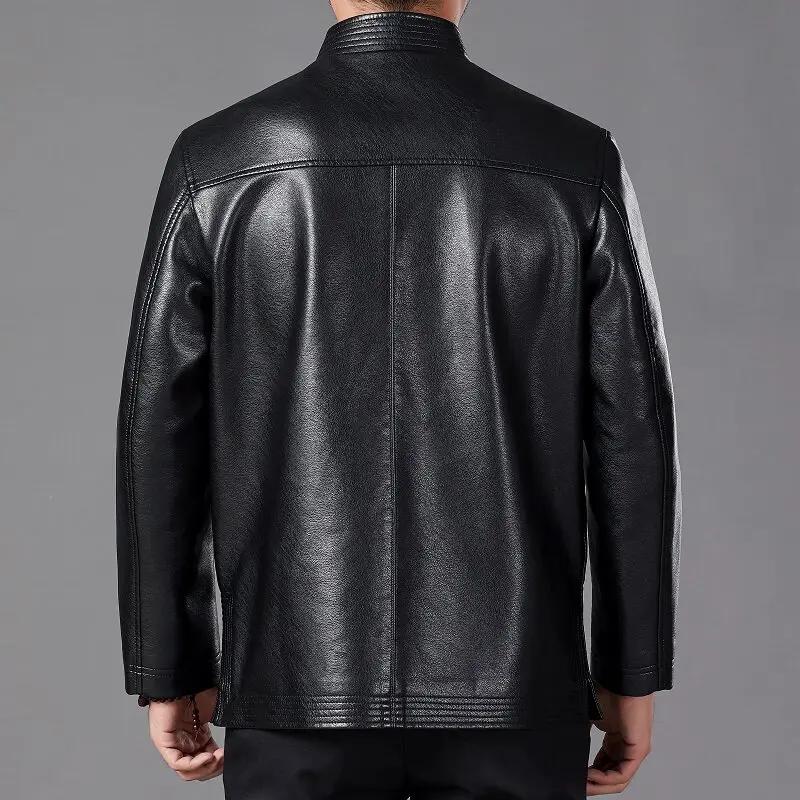 Autumn Men Pu Leather Tang Suit Jacket Chinese Traditional Ethnic Loose Casual Dad Coat Vintage Streetwear Windproof Outerwear