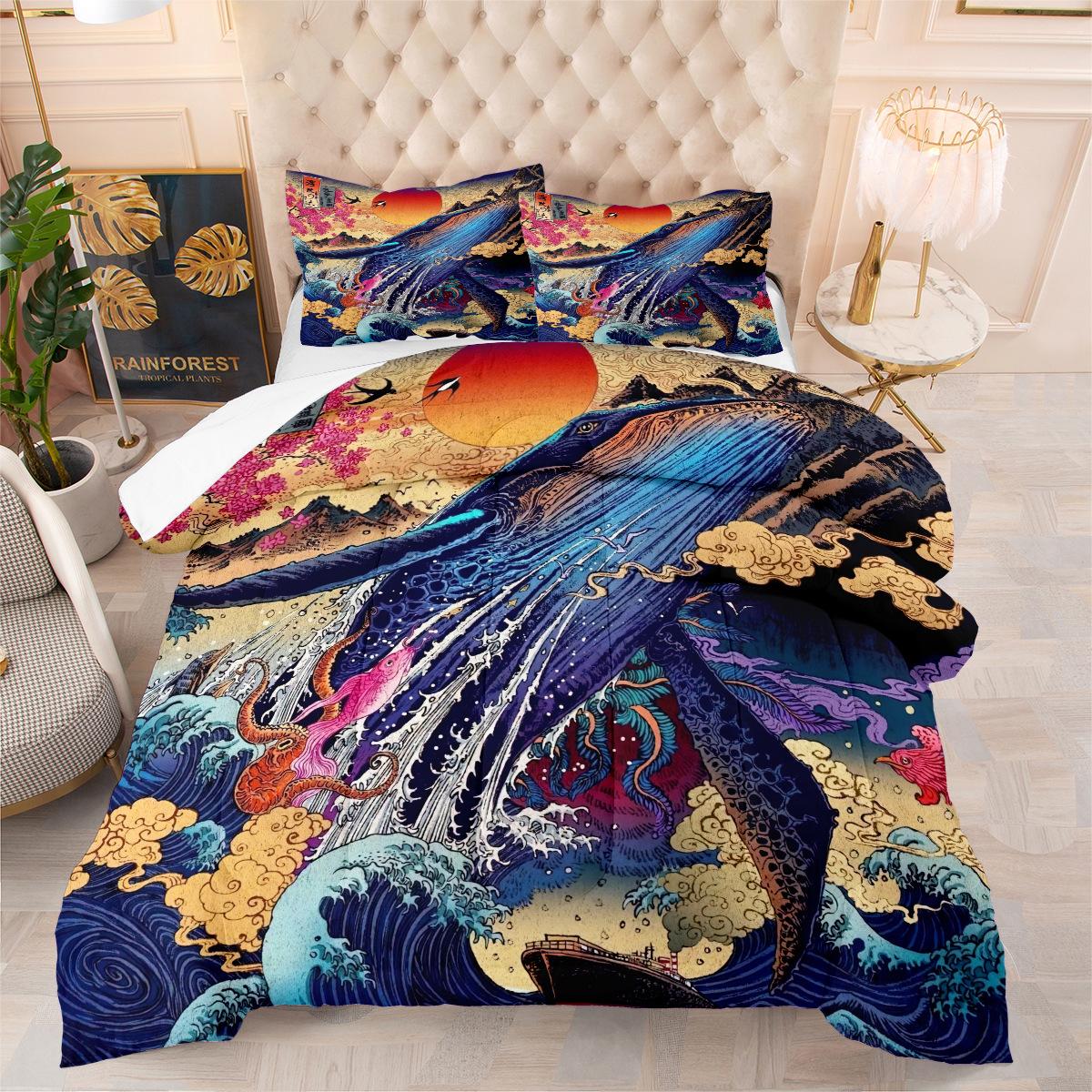 Digital Printing Fat Quilt Japanese Style Quilt Cover Three-piece Set 140*200cm