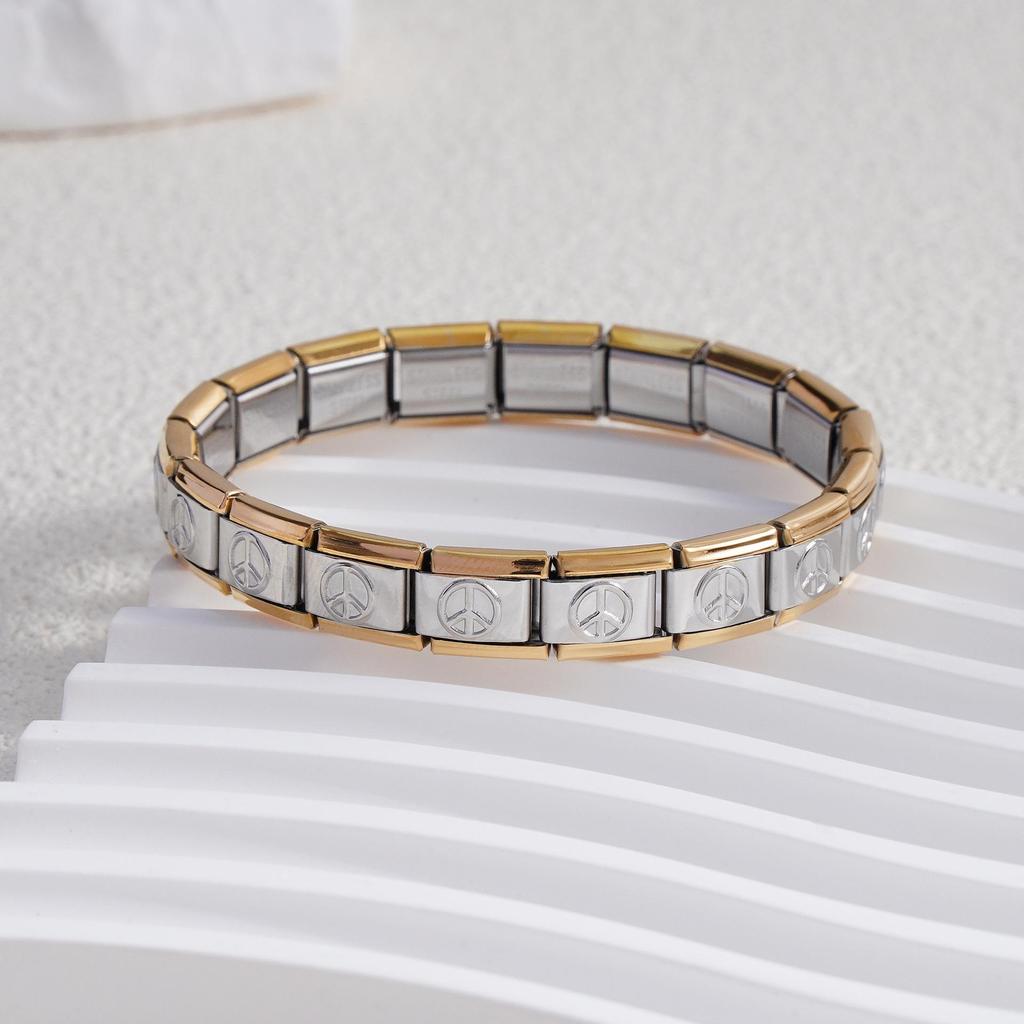Italian Stainless Steel Love Heart & Star Modular Bracelet - Detachable Elastic Watch Band, European & American Fashion.