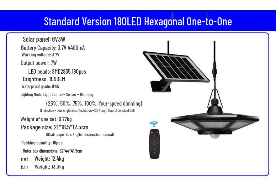 LED Solar Pendant Light - Indoor/Outdoor Gazebo Canopy Garden Lamp