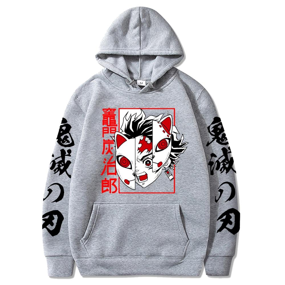 Fashion Sweatshirts Long Sleeves Loose Streetwear Hoodie Tops Anime Demon Slayer Hoodie Men's Print Pullovers Printed Harajuku