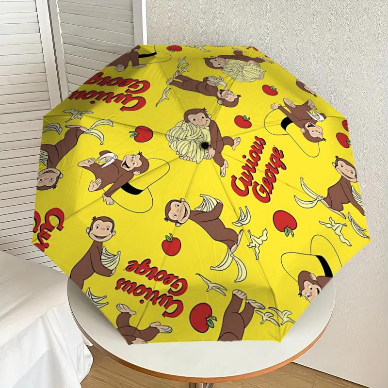1PC Curious George bananas Umbrella-8-Rib Reinforced, Automatic Open, Lightweight & Durable, Cute Fashion Accessory for Outdoor-T346