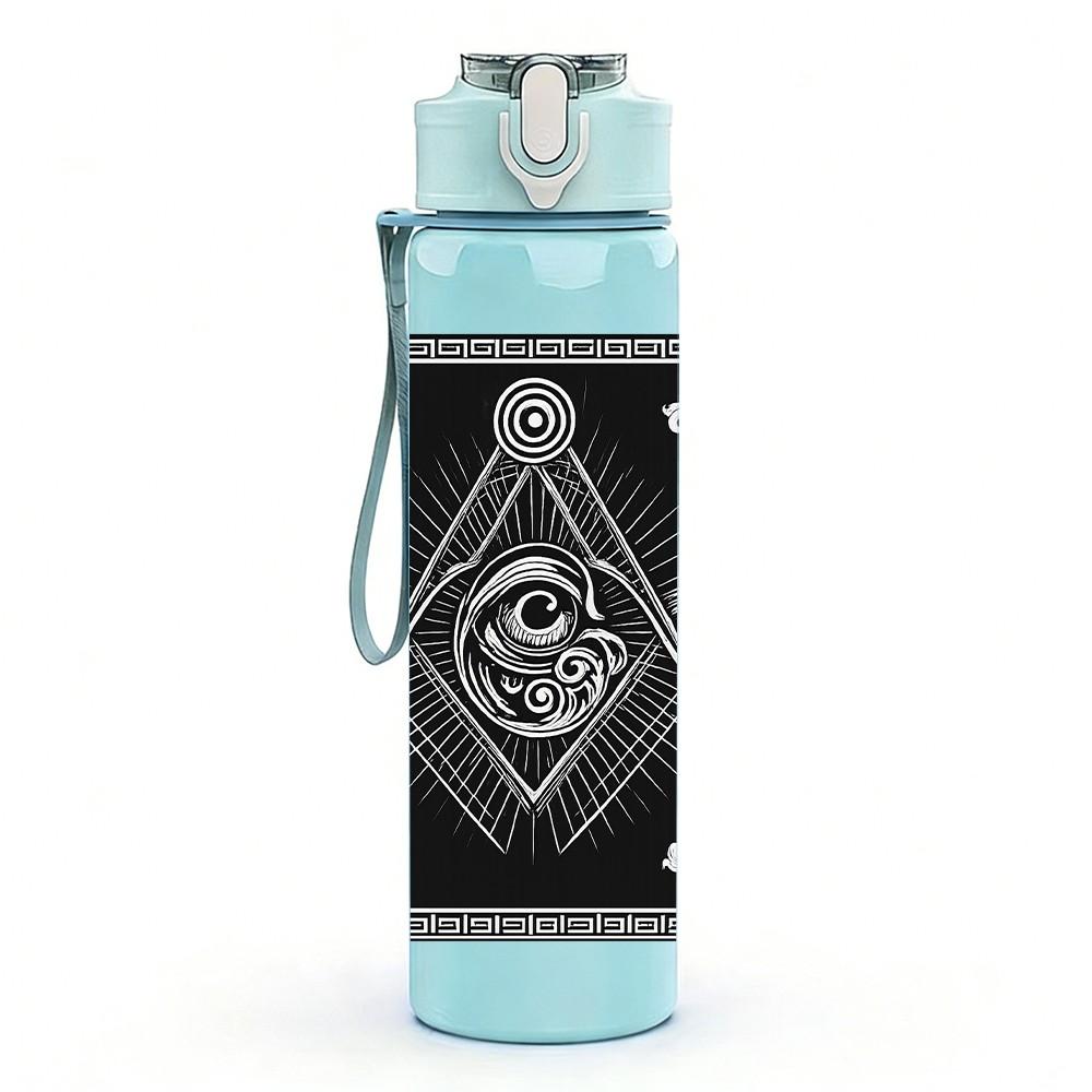 1PC Black White Eye Pyramid 750ml Color Plastic Sports Water Bottle Leakproof Flip Straw Lid Suitable for Sports Office Home Use
