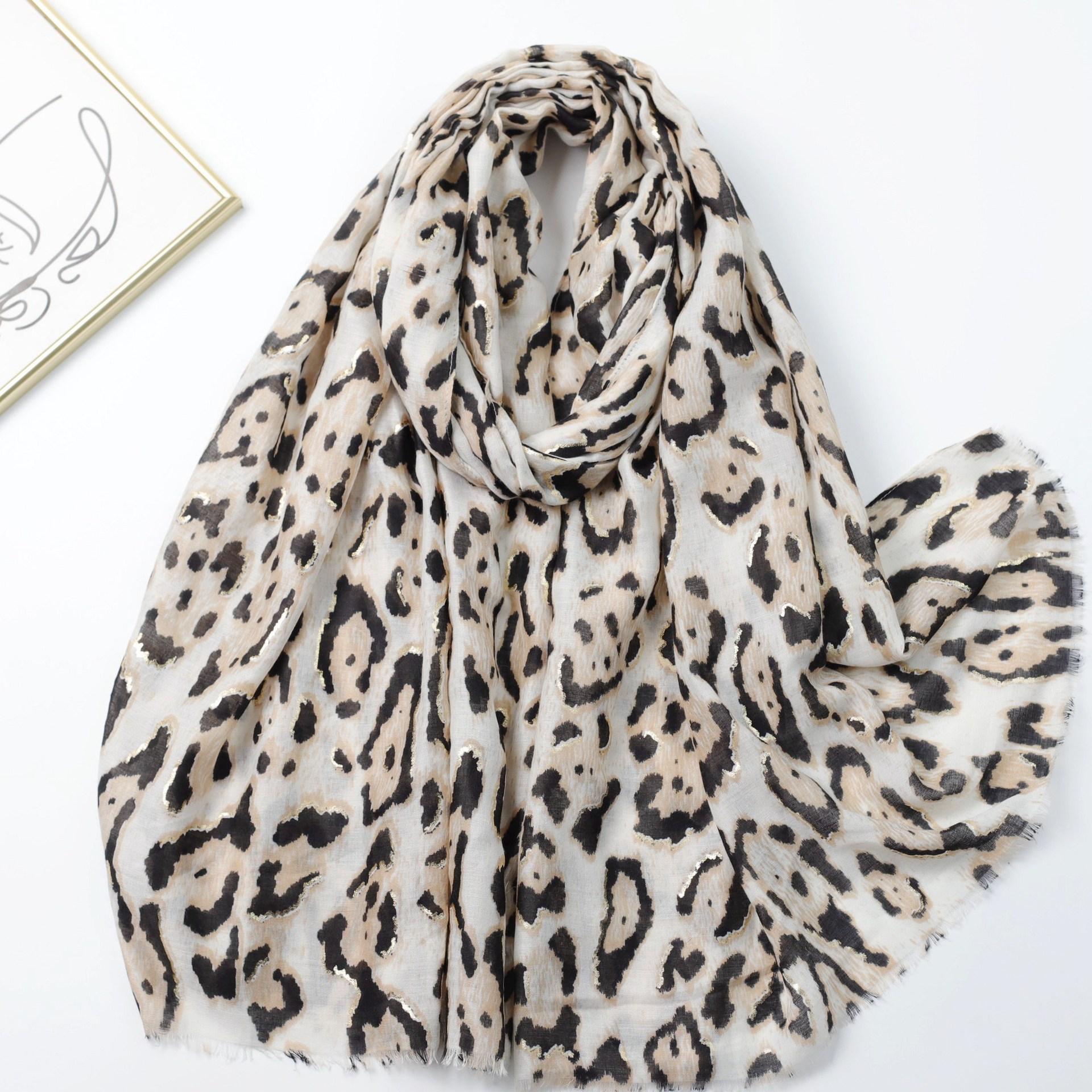 

Bronzing Original Leopard Print Satin Cotton Printed Long Towel Factory Sales Travel Vacation Sunscreen Shawl