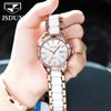 JSDUN Automatische Mechanische Uhr für Damen Luxus Diamant Perlmutt Zifferblatt Elegant Roségold Keramikarmband Damen Armbanduhren