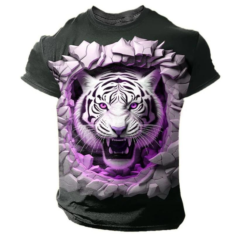 Graphic Animal Tiger Daily Design Men's 3D Printed T-shirt Outdoor Sports Casual T-shirt Round Neck Summer Clothing