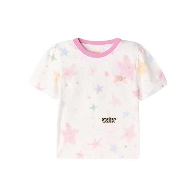 Dessal Girls' Watercolor Star Print Short Sleeve T-shirt