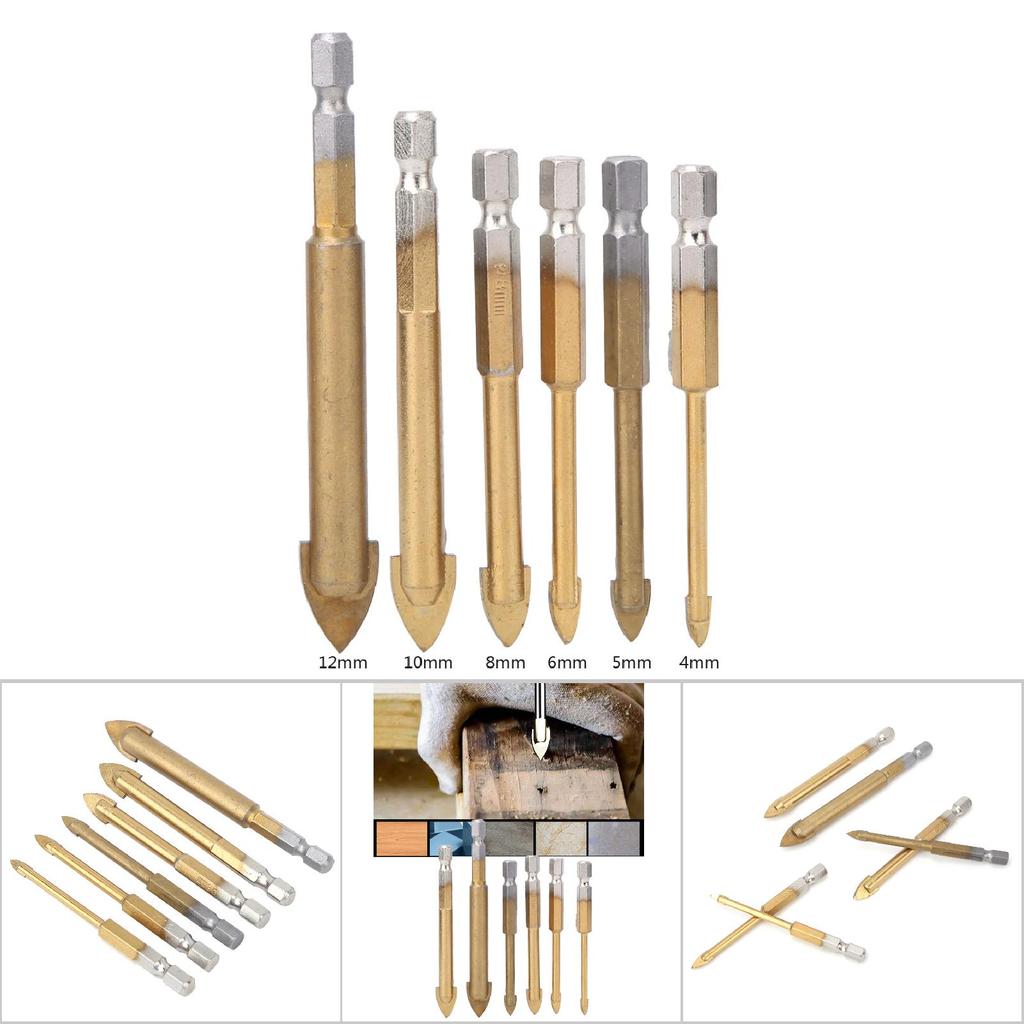 6PC Hexagonal Shank Titanium Triangular Glass Ceramic Drill 4mm   5mm   6mm   8mm   10mm  12mm