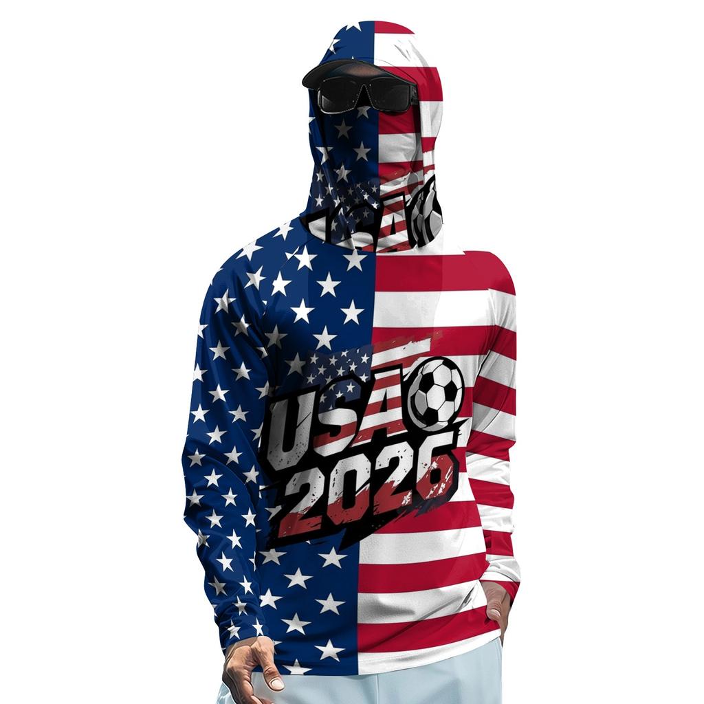 Men's Long Sleeve Sun Protection Hoodie Lightweight Breathable Soccer Sportswear with Hood and Face Cover UV Protection for Outdoor Activities