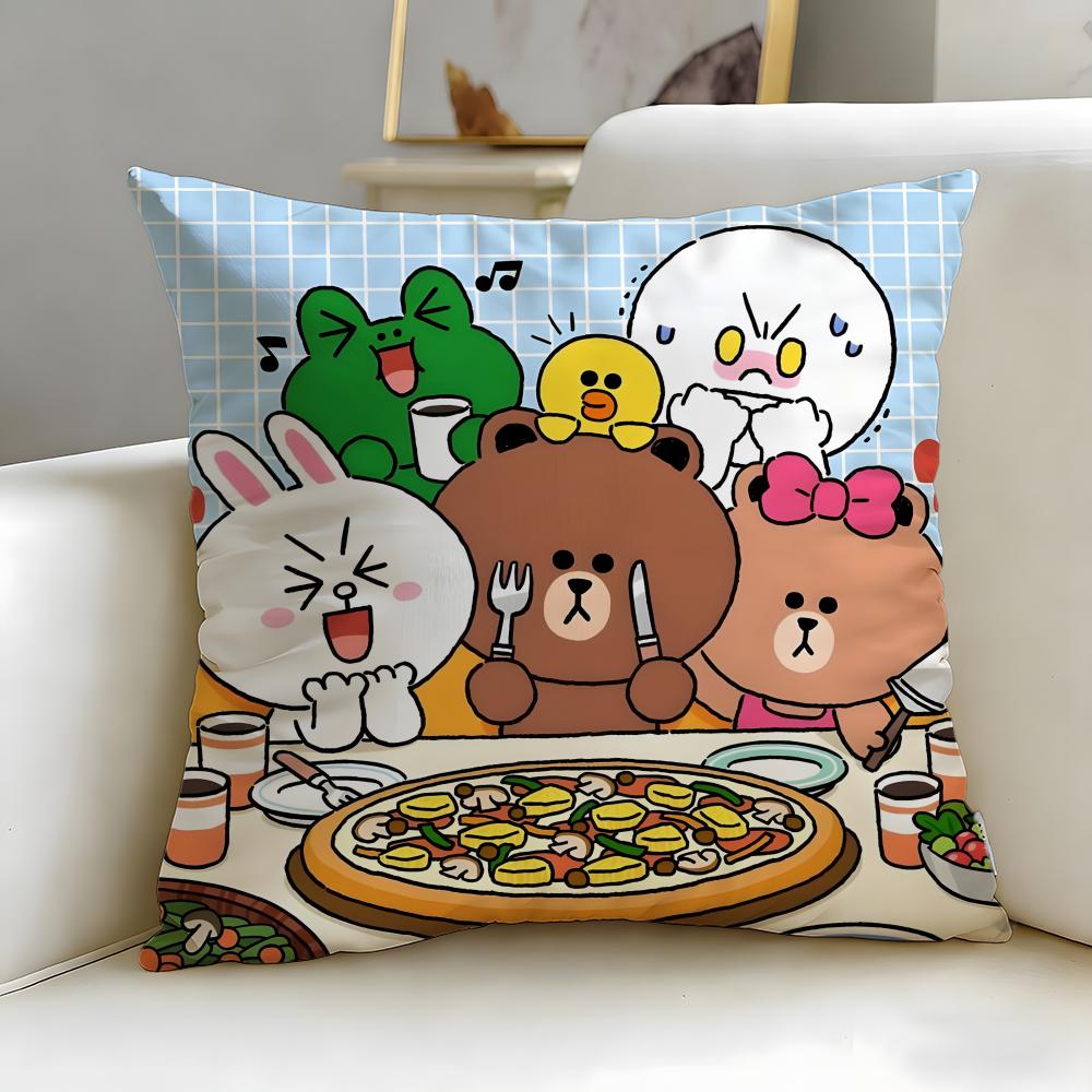 popular cartoon brand LINE friends Cushion Cover Soft & Easy-Wash Pillow Case – Versatile for Couch, Bed, Travel and Office