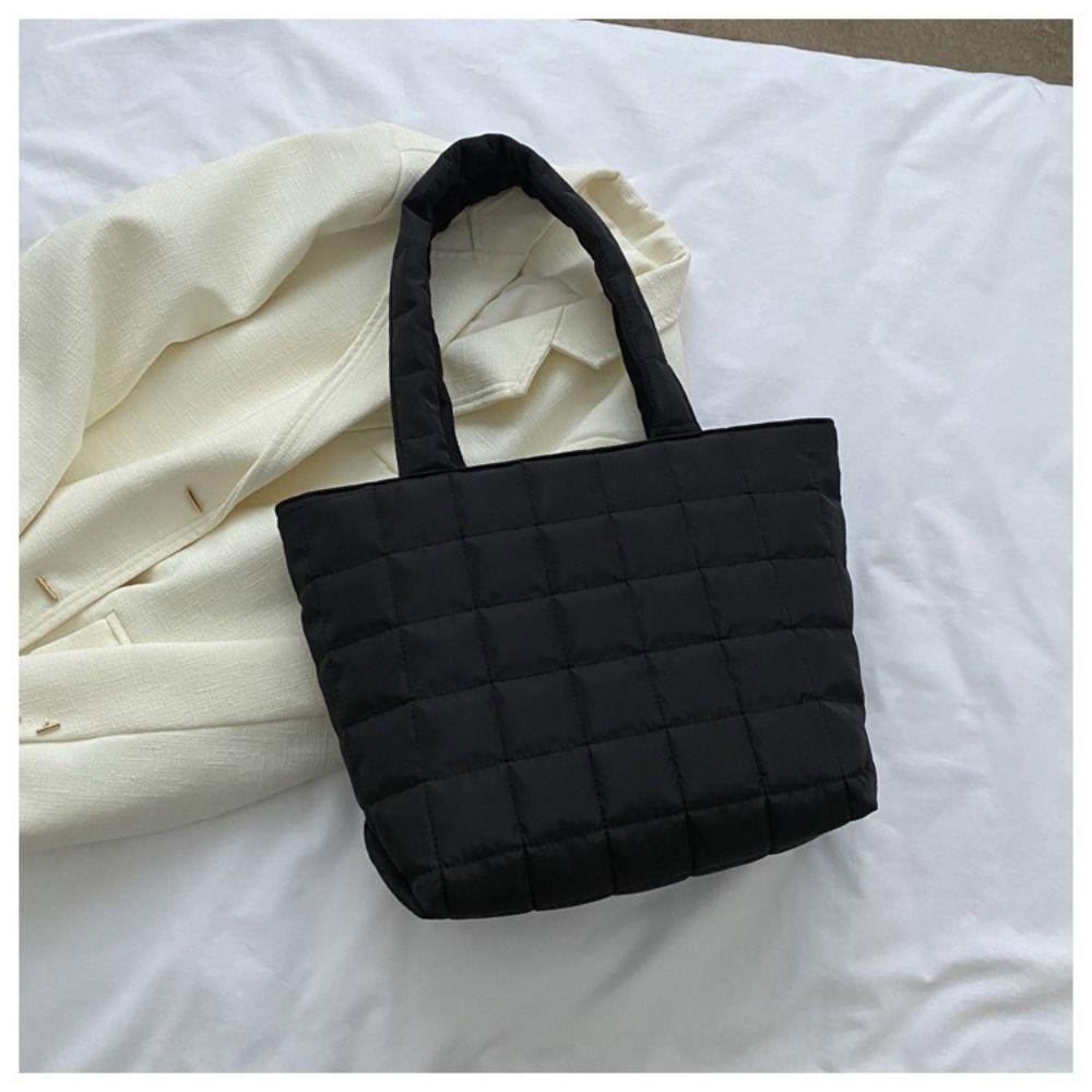 Solid Color Quilted Shoulder Bag Checkered Quilted Handbag Trendy Fashion Tote Bag  Female Use