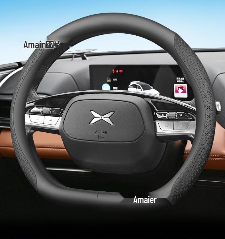 XPeng Car Steering Wheel Cover: Genuine Leather, Universal Fit for G3, G9, P5, P7 - Ultra-Thin, Anti-Slip, Four Seasons Use